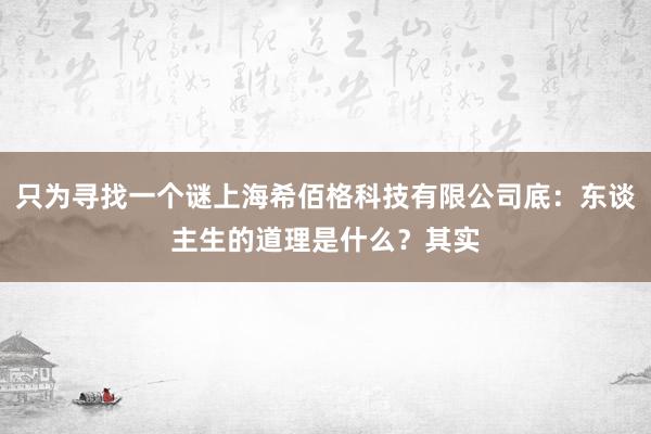 只为寻找一个谜上海希佰格科技有限公司底：东谈主生的道理是什么？其实